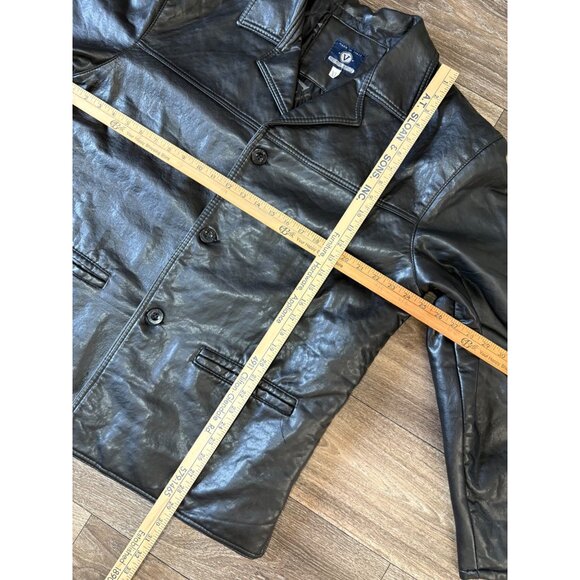 V MADE IN ITALY MENS FAUX LEATHER JACKET XL BLACK BUTTONS FRONT & IN POCKETS - Picture 7 of 12
